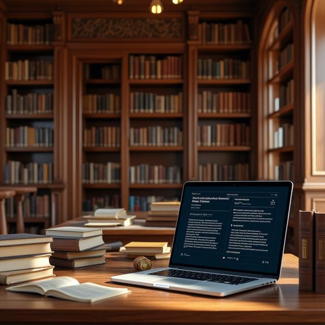 Historic law library with modern laptops